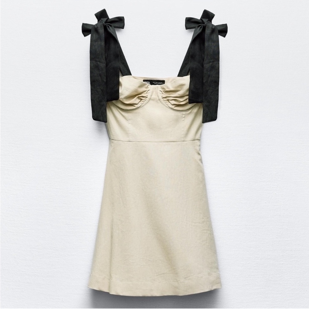 ZARA RUFFLED MINI DRESS LINEN M NWT Blogger Favorite!